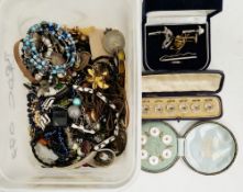 Mixed lot of costume jewellery including a cased set of six glass and red stone dress studs, another