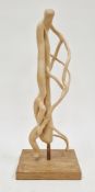 Contemporary wooden sculpture of figural wrythen form, on copper and oak mount, 41cm high