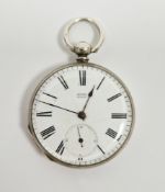 Late 19th century white metal open-faced pocket watch, the enamel dial with roman numeral hour