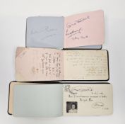 Three vintage autograph books, 1920's to 60's, two partially full with personalised inscriptions,