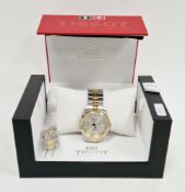 Tissot PR100 automatic wristwatch, the polished silvered dial with raised baton hour markers, date