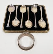 Set of six George V silver teaspoons, Birmingham 1927, William Suckling Ltd, in a fitted case (a/