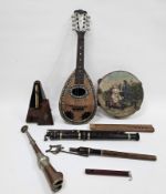 Mixed lot of musical instruments and equipment including an Amanda mandolin with tortoiseshell and