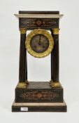 Late 19th/early 20th century stained wooden pillar clock, the four tapering columns supporting the