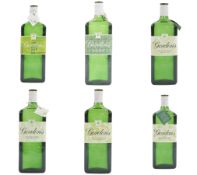 Six bottles of Gordons Limited Edition Green Bottles collection special dry London gin by Conran,