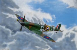 W. Oram (20th century) Acrylic and airbrush on panel Study of a Spitfire Vb, signed and dated 1981