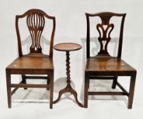 Two Georgian oak side chairs with pierced splats and solid seats, largest 98cm high x 47cm wide