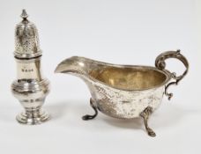 George V silver sauce boat, Birmingham 1930, makers marked rubbed of plain form with gadrooned rim