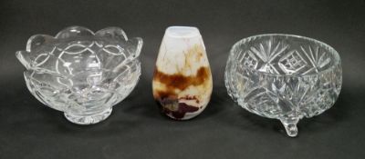 Waterford cut glass and cut crystal bowl with petal shaped rim cut with interlocking arches and