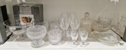 Collection of cut table glass including eight large wine glasses with lens and hobnail cutting on