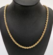 9ct gold ropetwist pattern chain necklace, 60cm long, 11g