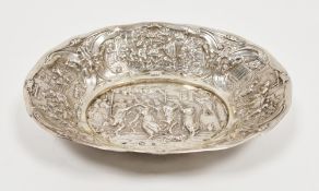 Dutch silver dish, 1929, Zaanse Zilversmeden, of oval form with embossed decoration to centre of