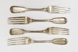 Four William IV silver forks, hallmarked London, 1832, 1833 & 1836, makers marks for William