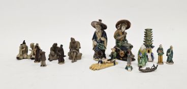 Group of 20th century Chinese Skewan mudman figures including a seated gentleman, two bearded