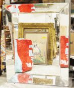 Contemporary rectangular mirror, the frame with mirrored panels, 95cm high x 75cm wide and a
