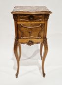 French walnut bedside cabinet in the Louis XVI-manner, the marble inset shaped square top over a