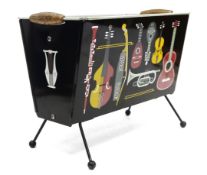Mid-century Worcester Ware tin magazine rack with printed musical instrument decor (approx. 33cm