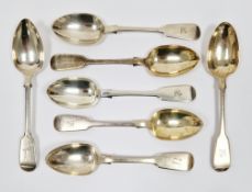Set of four Victorian silver dessert spoons, London 1857, Chawner & Co, fiddle pattern engraved with