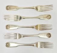Set of five Victorian silver forks, hallmarked London, 1844, makers marks for Joseph & Albert