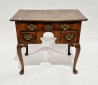 George II oak and walnut crossbanded lowboy, the rectangular top with front shaped corners, inset