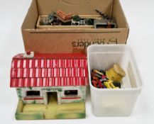 Collection of Britains and other painted metal farm animals and other animals including an elephant,