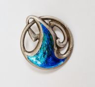 Early 20th century Art Nouveau silver brooch designed by Charles Horner with an enamel blue and