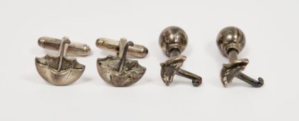 Pair of Tiffany & Co silver cufflinks in the form of umbrellas with swivel bar backs, each stamped T