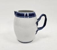 Chinese export blue and white barrel-shaped jug, late 18th/early 19th century, with reeded
