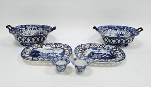 Pair of Enoch Wood & Sons (Burslem) pearlware blue transfer printed two-handled oval chestnut