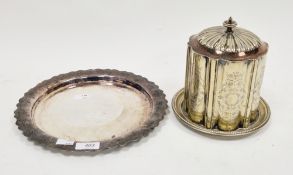 Late 19th/early 20th century silver plated biscuit barrel, the hinged lid with finial, the fluted