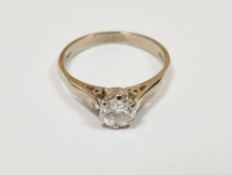 18ct yellow gold solitaire diamond ring, claw set round brilliant cut diamond, size M 1/2,