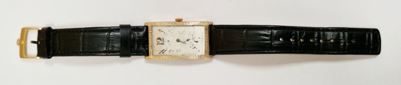 Early 20th century gentleman's manual wind wristwatch with Rolex movement, the rubbed rectangular