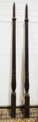 Pair of mahogany four-poster bed posts of turned baluster fluted form, 223cm high