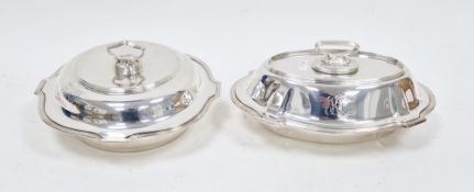 Two sterling silver tureens and covers, one of shaped circular form, 23cm diameter, the other of