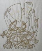 Two mid-century silk and gold thread embroideries by Dorothy L. Higgins (Kendal), titled Variation