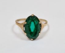 9ct yellow gold and emerald ring, claw set with an oval mixed cut emerald, size M 1/2, approximate