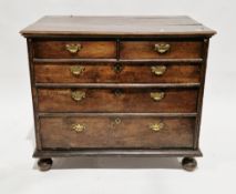 William and Mary late 17th century oak chest, the rectangular top with thumb-mould edge over two