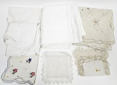 Collection of early to mid-century tablecloths and other linen and lace including damask and