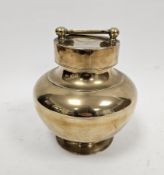 Middle Eastern/Indian brass Holy water pot of squat baluster form with screw thread lid, having a