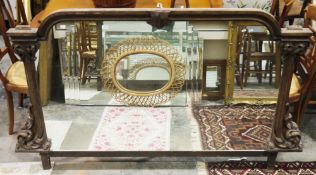 Large 19th century mahogany sideboard mirrored back with scrolling carving frame, 112cm high x 192cm