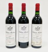 Three bottles of Chateau Montrose St Estephe Grand Cru Classe, J L Charmolue (one of 1993, two of