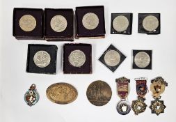 Collection of commemorative coins, medals and other items similar including five Festival of Britain