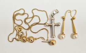 9ct yellow gold necklace having a two ball design on an integrated chain together with a pair of 9ct