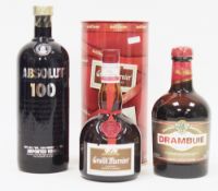 Drambuie Prince Charles Edwards liqueur, 40% vol, 70cl, Absolut 100 proof imported vodka, 50% vol,