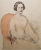 19th century school Watercolour, pastel drawing on paper Portrait of young lady seated, unsigned,
