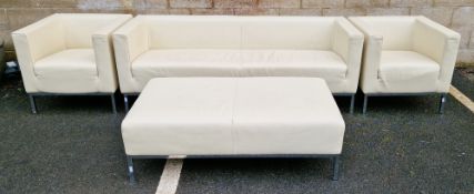 Contemporary Italian three-piece suite by Giulio Marelli, comprising a cream leather upholstered