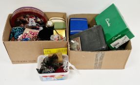 Two boxes of costume jewellery and other items including a white metal India souvenir cigarette