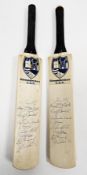 Two Symonds miniature Gloucestershire Cricket Club cricket bats, each with nine signatures including