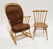 Ercol pale beech and elm comb back double bow 'Chairmakers' windsor rocking chair with original