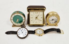 Vintage Cyma Amic Swiss travel clock, 6.5cm high, a Swiza eight-day travel clock, a Europa folding